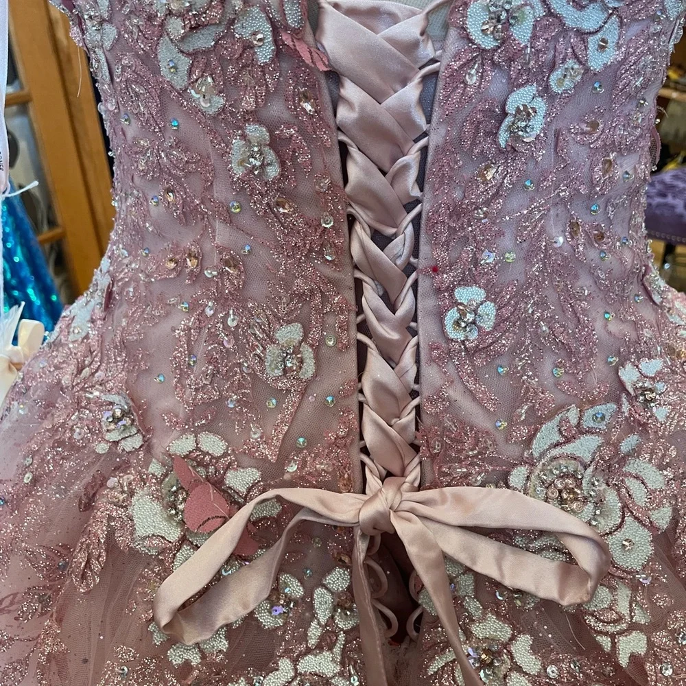 Mori Lee Quiceanera Sweet 16 Pink One Shoulder Ball Gown, sz 18 - Picture 7 of 8